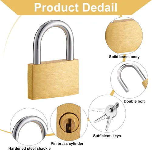 Vista 3 de Kenning 16 candados de latón macizo de 0.98 pulgadas con llave resistente a la intemperie, cerraduras de equipaje, cerradura de maleta, cuerpo ancho