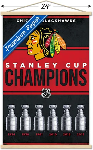 Vista 3 de Trends International NHL Chicago Blackhawks - Póster de pared Champions 23, 22.37 x 34.00 pulgadas, paquete de impresión premium y colgador