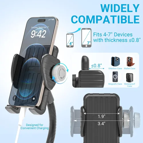 Vista 5 de Soporte de teléfono para bicicleta, soporte universal de cuello de cisne ajustable de 360°, instalación sin herramientas para bicicleta, scooter