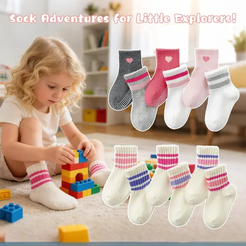 Vista 2 de Calcetines para niña pequeña con agarre loco para niños, calcetines antideslizantes y bonitos de 0-6 6-12-18 meses 1-3T 4T 5T