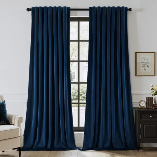 Vista 25 de EMEMA Cortinas de terciopelo negro, 2 paneles de 40 x 63 pulgadas de largo, bolsillo trasero para barra