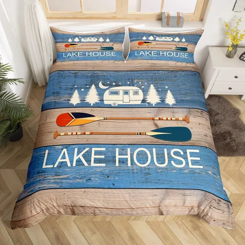 Vista 9 de Erosebridal Funda de edredón náutica para niños y niñas, juego de ropa de cama azul y blanco oceánico, funda de edredón de tabla de surf Hawaii
