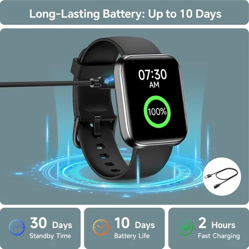 Vista 5 de Reloj inteligente para hombres y mujeres, reloj inteligente HD de 1.85 pulgadas para iPhone/Samsung/Android (respuesta/hace), rastreador de Negro