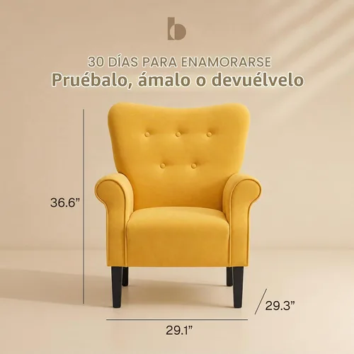 Vista 2 de BELLEZE Silla decorativa moderna, sillón de respaldo alto, silla lateral tapizada con respaldo alado, sofá individual acolchado con patas de madera