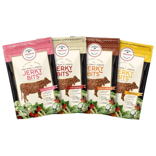Vista 10 de Aufschnitt Jerky Bits - Bocadillos saludables hechos de carne de res y pollo, con alto contenido de proteínas, kosher y apto para dieta cetogénica