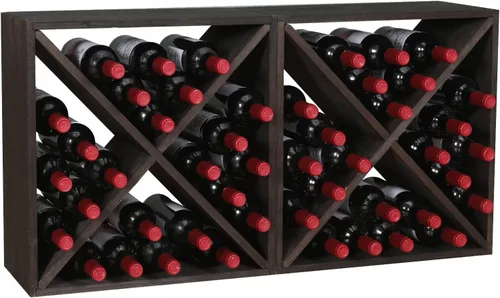 Vista 2 de Estantes de vino para encimera, madera maciza, apilables, cubo rústico retro, 48 botellas, estante de vino de madera (48 botellas, negro)