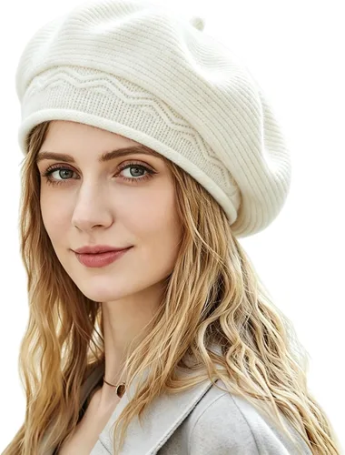 Vista 12 de Sombrero boina para mujer, estilo francés, forro de lana cálido, boina de invierno, moda, gorro tejido de punto Beige