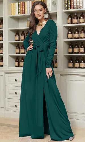 Vista 3 de KOH KOH - Maxivestido de noche de cóctel con escote en V y manga larga, para mujer