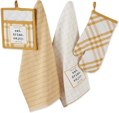 Vista 17 de DII Home Sweet Farmhouse Kitchen Collection, manoplas de horno, juego de toallas de cocina, color rojo granero, 4