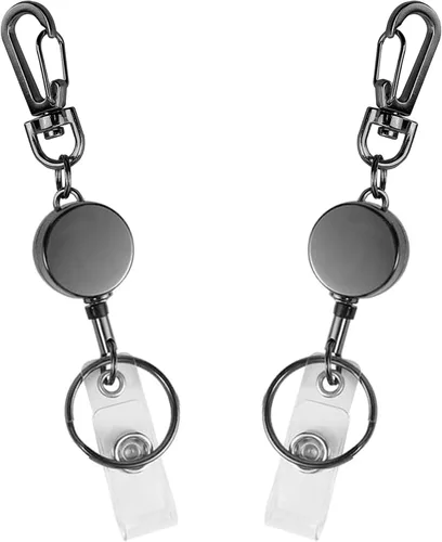 Vista 15 de Paquete de 2 llaveros retráctiles para tarjetero con nombre, bonito soporte de metal para tarjetas de identificación con cordón y mosquetón