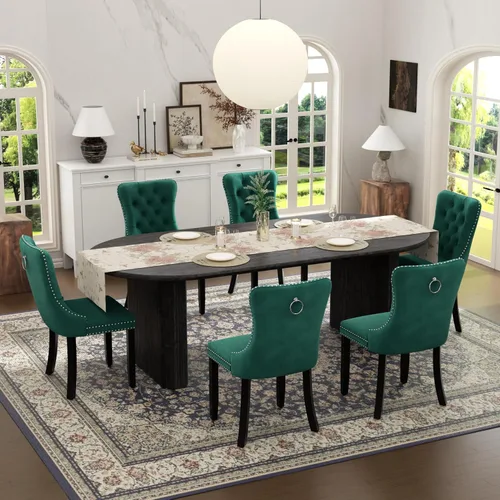 Vista 30 de Juego de mesa de comedor ovalada extensible con 4 sillas tapizadas de terciopelo de alta gama, mesa de cocina de 59 a 91 pulgadas y sillas