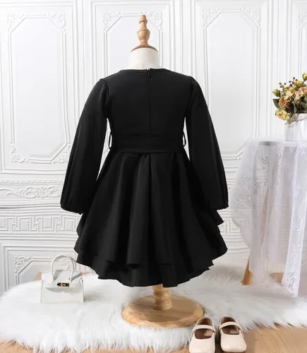 Vista 2 de Vestido elegante de manga larga para niñas con cremallera 4-13 años