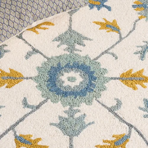 Vista 6 de SAFAVIEH Metro Collection - Alfombra de pasillo de 2 pies 3 pulgadas x 9 pies, marfil y azul, lana hecha a mano, ideal para zonas de alto tráfico