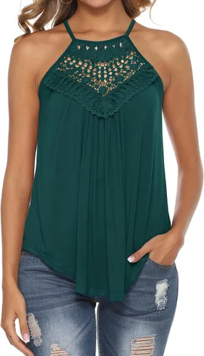 Vista 18 de Bluetime Halter Tops Women Sleeveless Crochet Flowy Cute Summer Tank Tops Negro