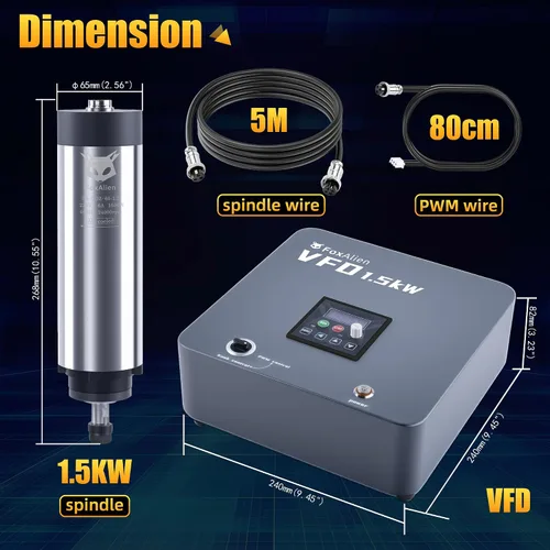Vista 7 de Kit de motor de husillo CNC enfriado por aire VFD FoxAlien de 1.5KW para máquina de enrutador CNC, husillo de 65mm de diámetro 24000 RPM