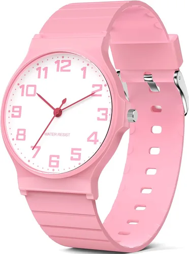 Vista 17 de Reloj analógico para niños y niñas, resistente al agua hasta 30M, reloj deportivo para niños, fácil de leer, con esfera fina, correa suave