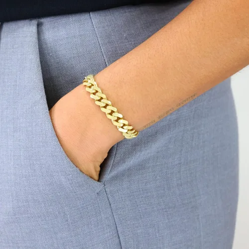 Vista 3 de Nuragold 10k Oro Amarillo Real Royal Monaco 9mm Pulsera de Eslabones Cubanos de Miami (6"-9") Joyería Italiana para Hombres y Mujeres