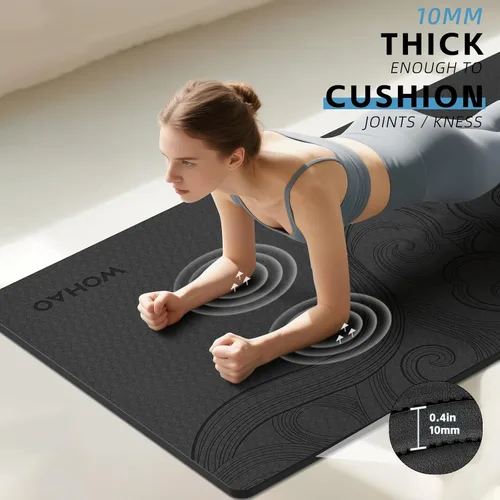 Vista 4 de Tapete de Yoga Grande de 76"x40"x0.4" - Tapete de Ejercicio Extra Ancho y Grueso Antideslizante, Versátil para Estiramiento, Estudio de Yoga