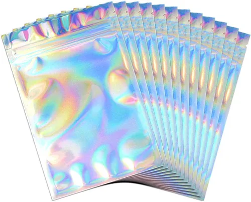 Vista 9 de 100 bolsas resellables a prueba de olores, bolsas planas transparentes para almacenamiento de alimentos, bolsas de embalaje de plástico de aluminio