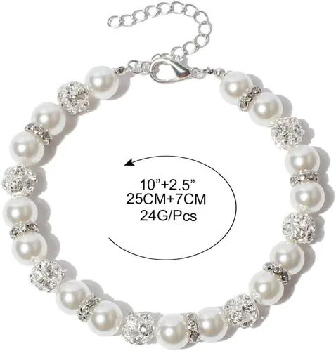 Vista 3 de Collar de diamantes de perlas para mascotas, collar ajustable para gatos y perros