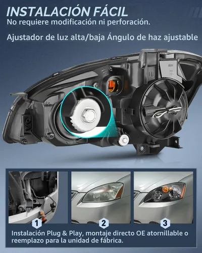 Vista 7 de Nilight - Conjunto de faros delanteros compatibles con Nissan Altima 2002, 2003, 2004. Carcasa negra, reflector ámbar, lente transparente. Faros