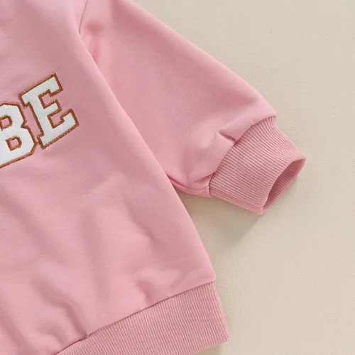 Vista 5 de BULINGNA Sudadera casual para bebé niña de otoño e invierno, letras bordadas, manga larga