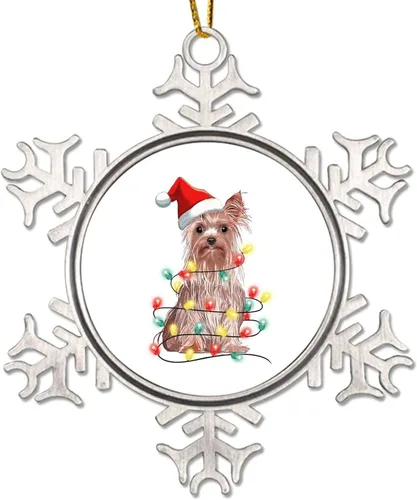 Vista 10 de Decoración de árbol de Navidad de metal con copo de nieve para perro, adorno de Navidad para perro, adorno de Navidad de feliz Navidad, sombrero