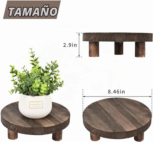Vista 2 de Yangbaga 2 piezas Soporte de Exhibición de Taburete de Madera, Soporte Redondo para Plantas de 8.46 Pulgadas, Soportes de Maceta de Madera-Flor