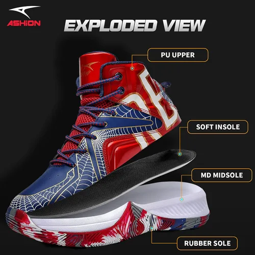 Vista 6 de ASHION Zapatos de baloncesto para hombre, tenis de baloncesto medios, antideslizantes, para entrenamiento con amortiguación al aire libre