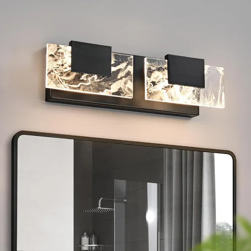 Vista 10 de Luz LED para Tocador de Baño: Accesorios de Iluminación Modernos de Acrílico en Dorado Cepillado de 16 pulgadas - 2 Luces Contemporáneas de Acabado