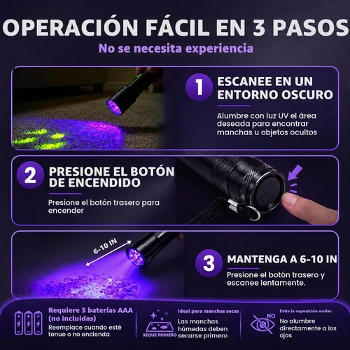 Vista 14 de 2 Pack 12 LED UV Flashlight Mini Black Light for Pet Urine Detection