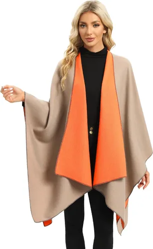 Vista 10 de Femdouce Manta cálida para mujer, ligera, con frente abierto, capa tipo poncho para primavera, otoño e invierno