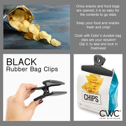Vista 5 de COOK WITH COLOR Clips para alimentos – Clips anchos y resistentes, clips grandes para bolsas para almacenamiento de alimentos con agarre hermético