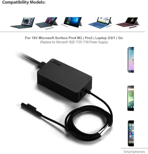 Vista 2 de BatPower Cargador de superficie de 12 V 2.58 A de 36 W compatible con Microsoft Surface Laptop Surface Pro X 7 6 5 4 3 Go Tablet Fuente