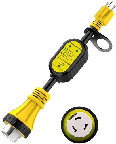 Vista 9 de EyGde Adaptador de 50 amperios a 15 amperios 110 RV – Adaptador de corriente patentado 4200J con protector de sobretensiones – Analizador