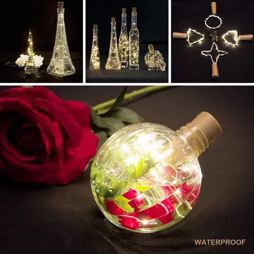 Vista 6 de VOOKRY - Luces para botellas de vino con corcho, 16 unidades, 20 luces LED de hadas, luces de corcho de alambre de cobre mini, funciona