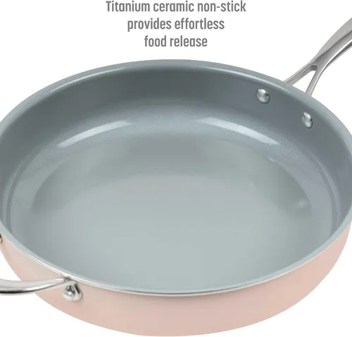 Vista 4 de Goodful Sartén de cerámica antiadherente de 4 cuartos de galón con tapa, ollas y sartenes aptas para lavavajillas, mango de acero inoxidable de Rubor