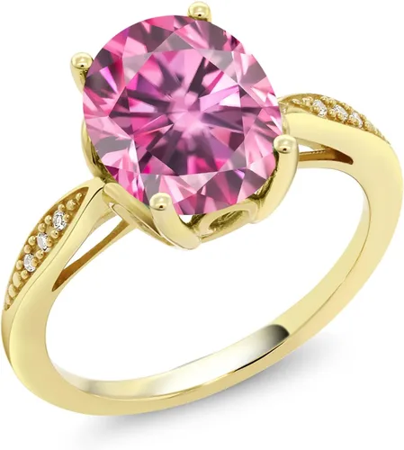 Vista 74 de Gem Stone King Anillo de compromiso de oro amarillo de 14 quilates de 2-3 quilates con piedra preciosa ovalada de 0.394 x 0.315 in y diamantes