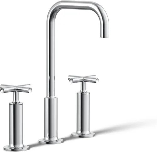 Vista 40 de KOHLER K-14408-4-AF Purist - Grifo para lavabo de baño, 3 agujeros, manijas de palanca alta generalizadas y boquilla de cuello de cisne alto, 1.2