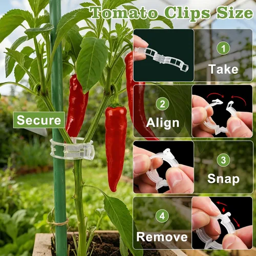 Vista 3 de FEED GARDEN Clips para plantas de tomate, paquete de 120 unidades, soporte fácil para plantas