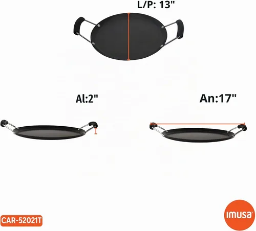 Vista 9 de IMUSA USA, Comal Grande Redondo de Acero al Carbono Negro con Asas de Baquelita, 14" Revestimiento de superficie antiadherente, asas de baquelita