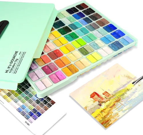 Vista 6 de HIMI - Juego de pintura Gouache, 112 colores x 0.42 oz, diseño de taza de gelatina doble con funda portátil, no tóxica, pintura profesional opaca