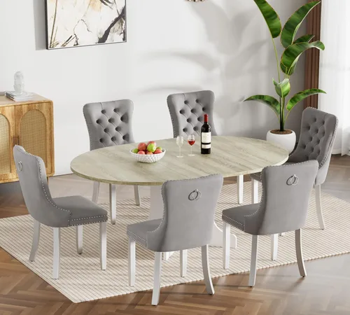 Vista 109 de Juego de mesa de comedor extensible marrón de 63 a 78.74 pulgadas para 4, juego de mesa de comedor de 5 piezas con 4 sillas, mesa de cocina