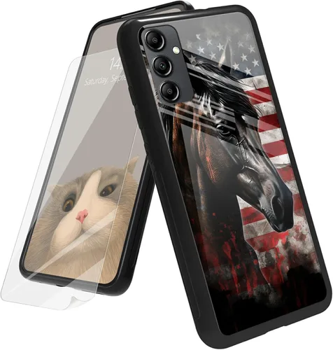 Vista 82 de Funda para Samsung Galaxy A12 5G con protector de pantalla, parte trasera de vidrio templado + TPU de silicona suave que absorbe los golpes