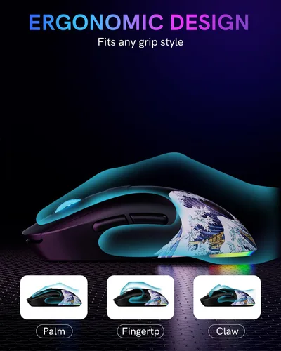Vista 6 de G57 - Mouse inalámbrico para juegos, 8000 DPI, 2.82 oz, 2.4G/Bluetooth/USB-C, recargable con 5 botones programables para PC/Mac, color negro