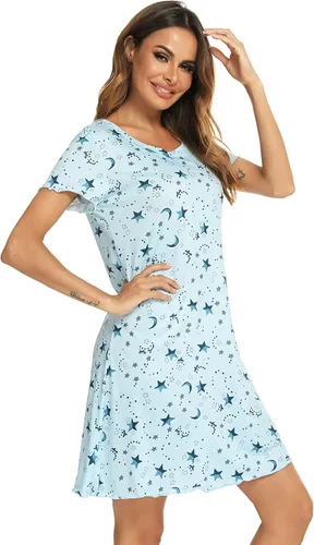 Vista 2 de Camisón de manga corta para mujer, con cuello redondo, con volantes, cómodo camisón