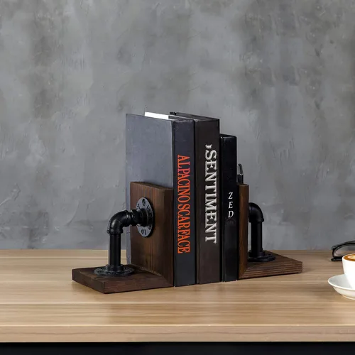 Vista 9 de MyGift Sujetalibros Decorativos, Sujetalibros para Estantes, Sujetalibros de Metal para Libros Pesados, Decoración de Oficina para Hombres, Tope