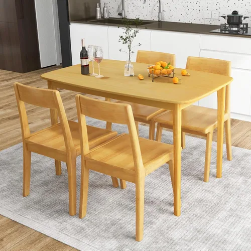Vista 4 de COSTWAY Mesa de comedor, mesa de cocina rectangular de madera de 48 pulgadas con patas de madera de goma maciza, amplia mesa para cocina, comedor