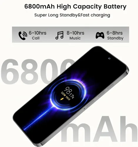 Vista 3 de A15 Pro Max Teléfono Desbloqueado, 8+256GB, Teléfono celular de 6.8 pulgadas HD, 6800mAh, Android 14, Smartphone con cámara de 48MP+108MP, Teléfono