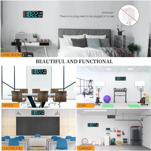 Vista 6 de Reloj digital, reloj de pared digital para decoración de sala de estar, reloj de mesa con alarma para dormitorio, reloj de pared grande con control